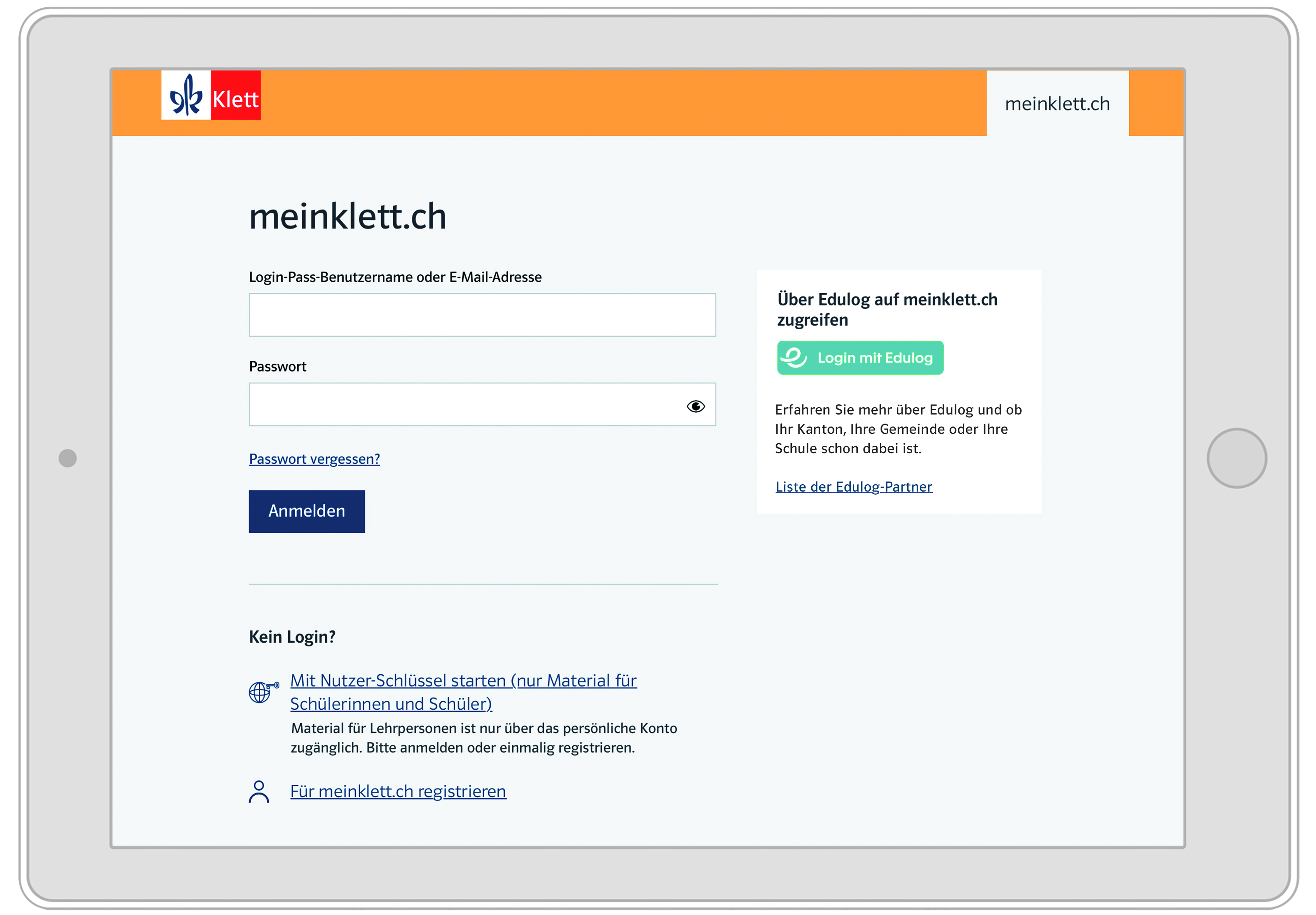 Neu tablet meinmklett login mit edulog