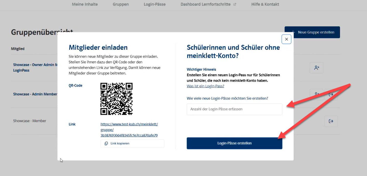 Login Pass für bestehende Gruppe erstellen